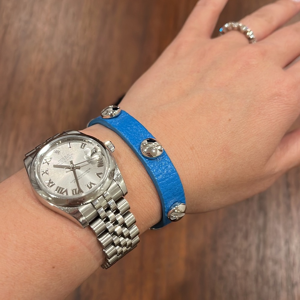 Marc by Marc Jacobs MMJ Blue Leather Silver Rivet Bracelet